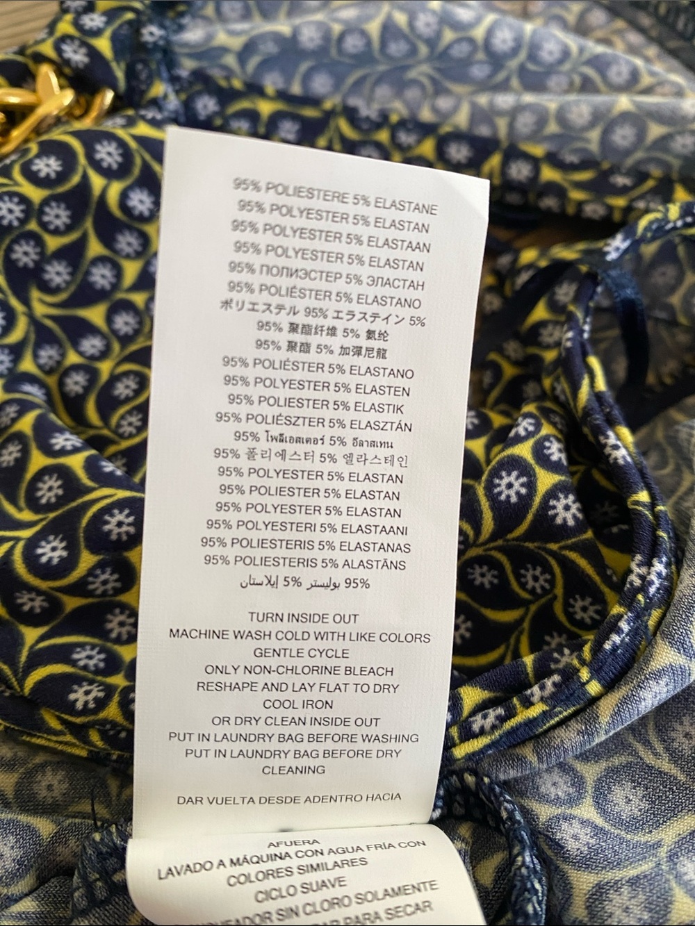 Michael Kors Navy Yellow & White Chain Shoulder Knee Length Dress - Picture 12 of 16